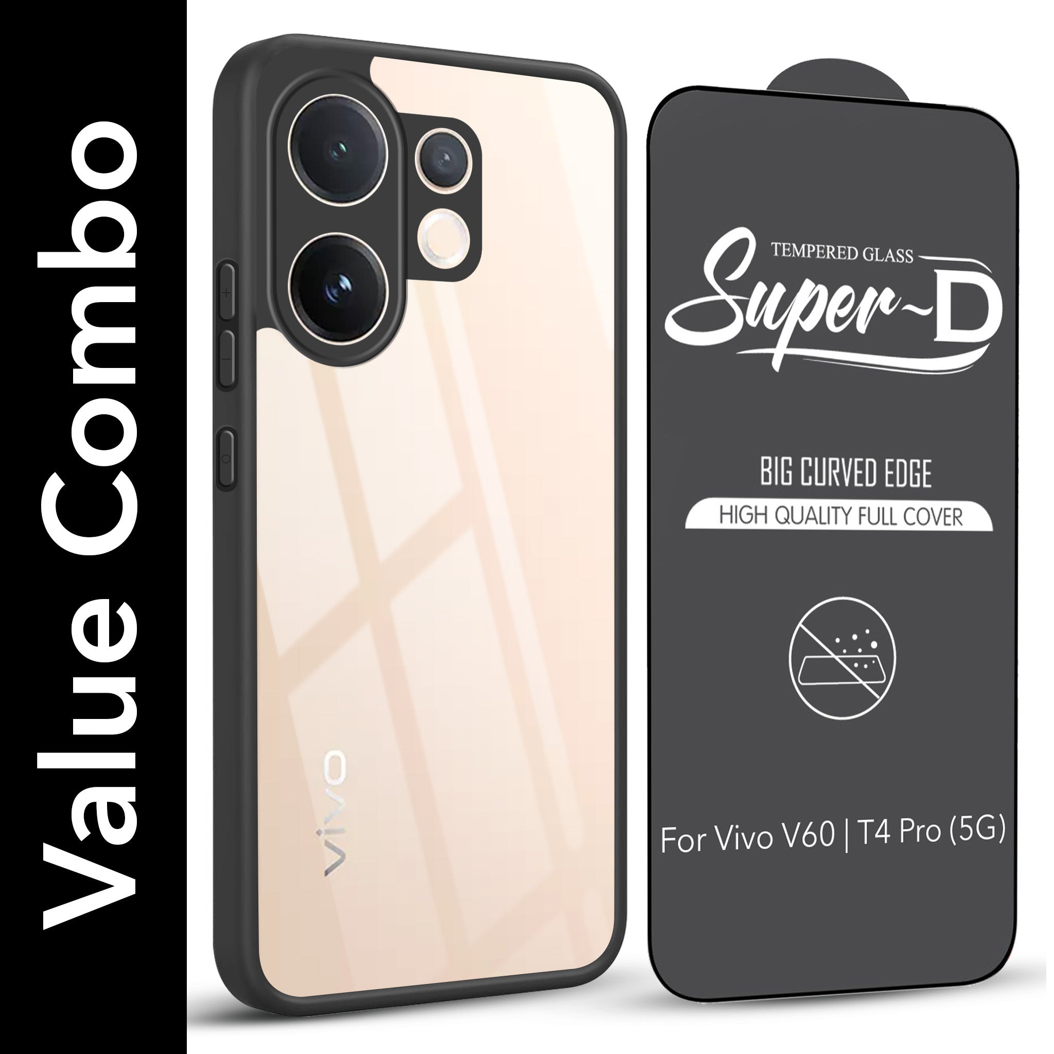 For Vivo V60 | Vivo T4 Pro Combo with Back Cover and 9H Tempered Glass (Lifetime Anti-Yellow | Crystal Clear Shockproof | Oleophobic Coating Screen Glass)