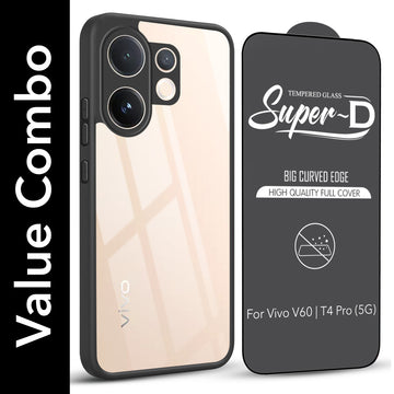 For Vivo V60 | Vivo T4 Pro Combo with Back Cover and 9H Tempered Glass (Lifetime Anti-Yellow | Crystal Clear Shockproof | Oleophobic Coating Screen Glass)
