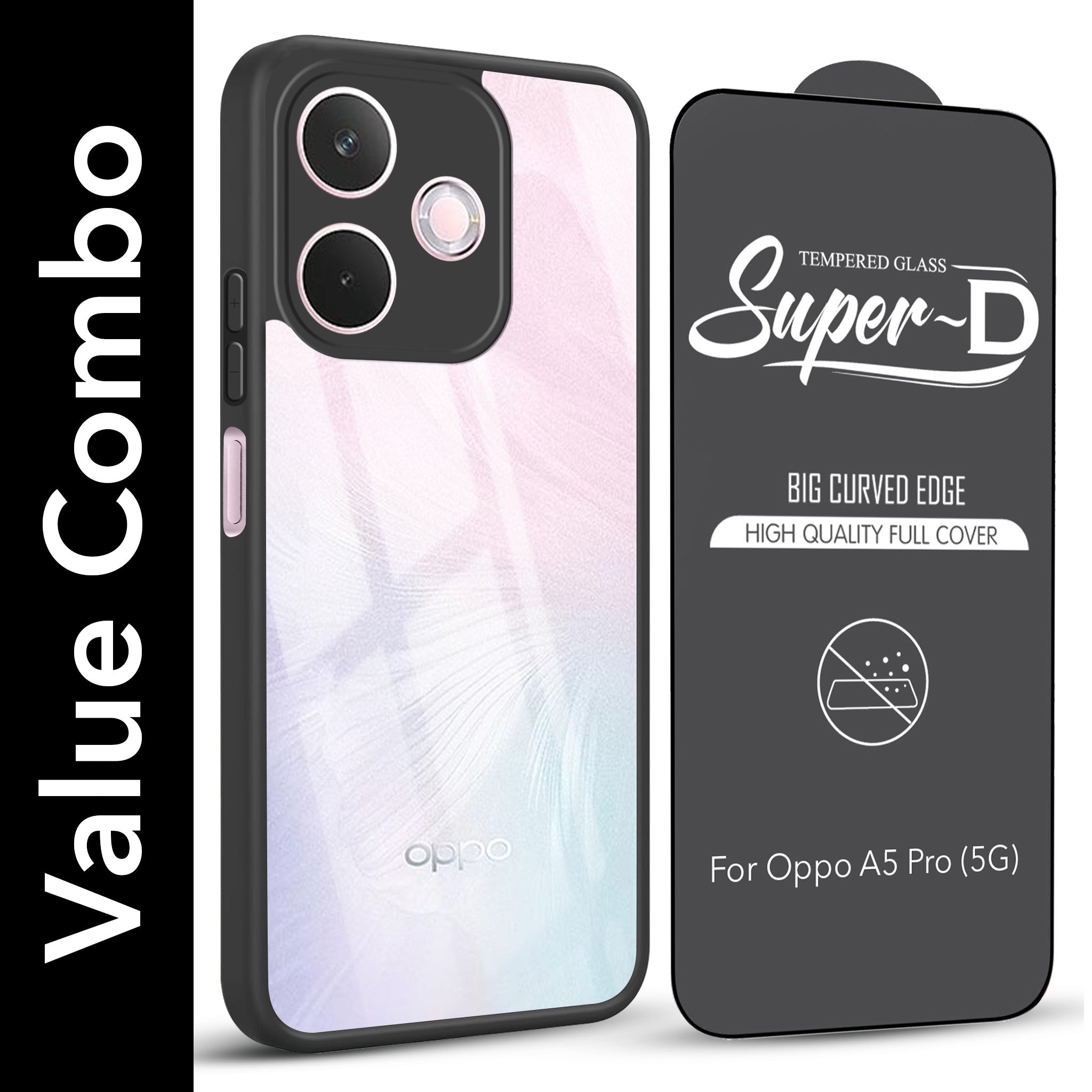 For Oppo A5 Pro Combo with Back Cover and 9H Tempered Glass (Lifetime Anti-Yellow | Crystal Clear Shockproof | Oleophobic Coating Screen Glass)