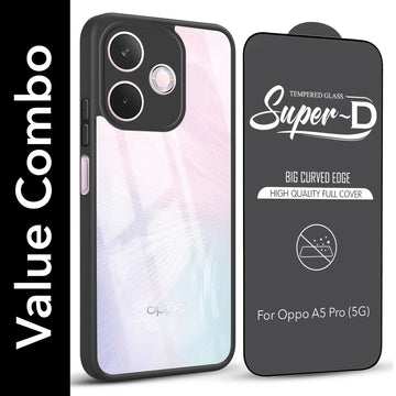 For Oppo A5 Pro Combo with Back Cover and 9H Tempered Glass (Lifetime Anti-Yellow | Crystal Clear Shockproof | Oleophobic Coating Screen Glass)