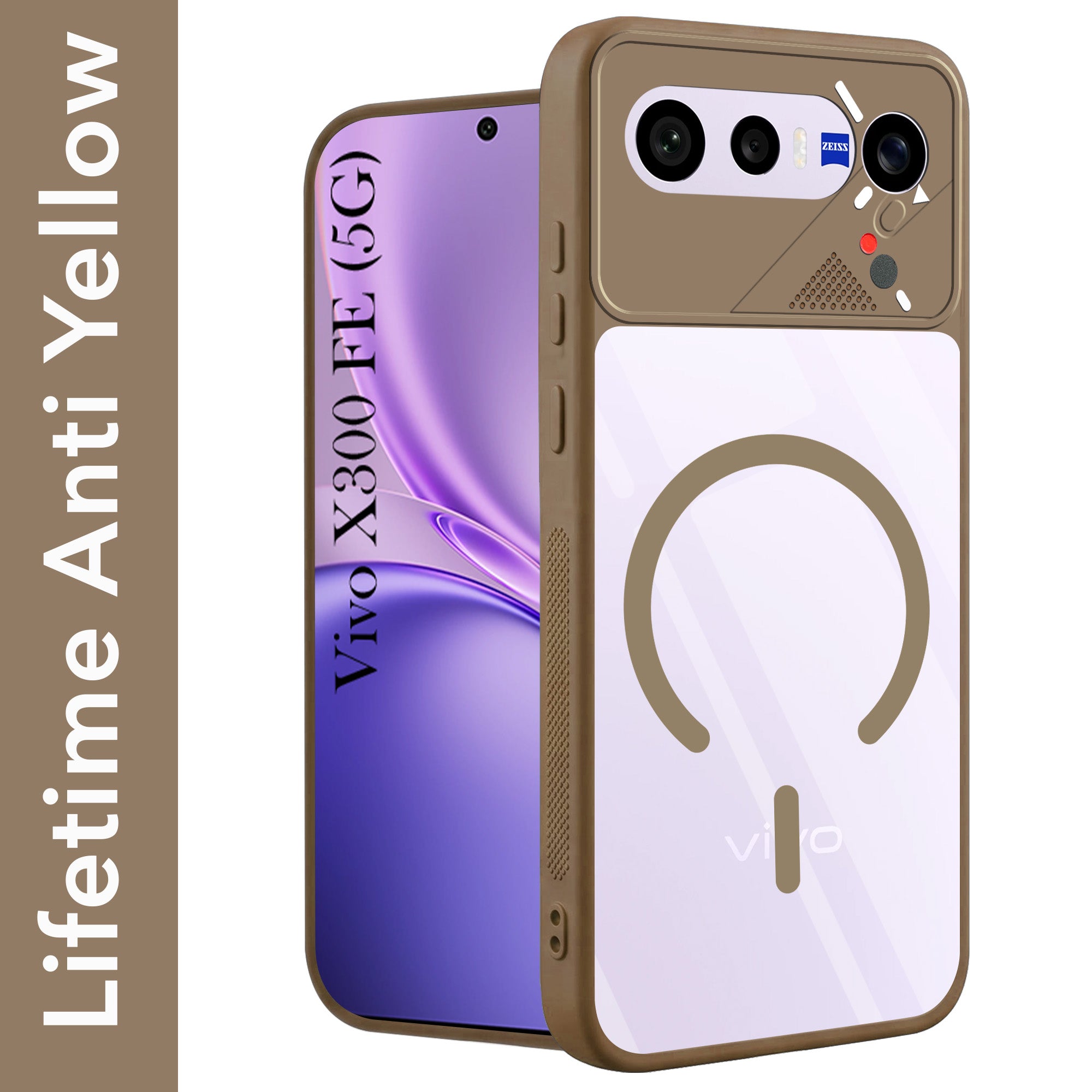 For Vivo X300 FE Back Cover Case Lifetime Anti-Yellow Clear (Camera Protection | Side Grip | Wireless MagSafe Compatible)