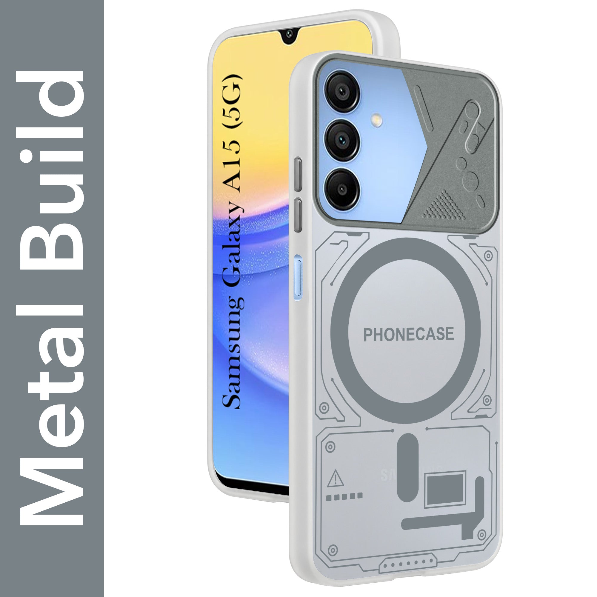 For Samsung Galaxy A15 5G Metallic Back Cover Case (Metallic Camera Protection & Buttons | Translucent Milky Shade | Hard Polycarbonate)