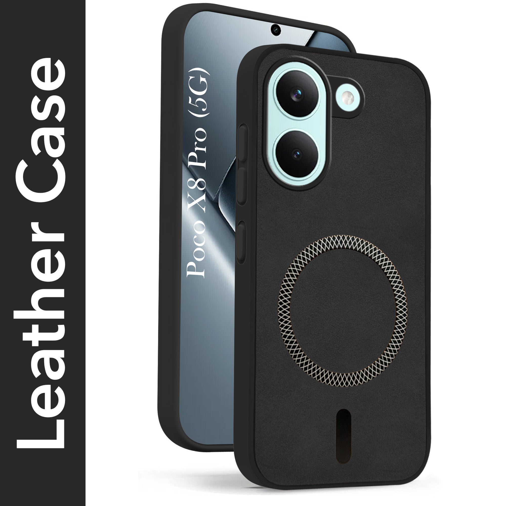 For Poco X8 Pro Back Cover Case Leather Finish (MagSafe Compatible Wireless Charging | Soft Touch | Camera Bump Protection)