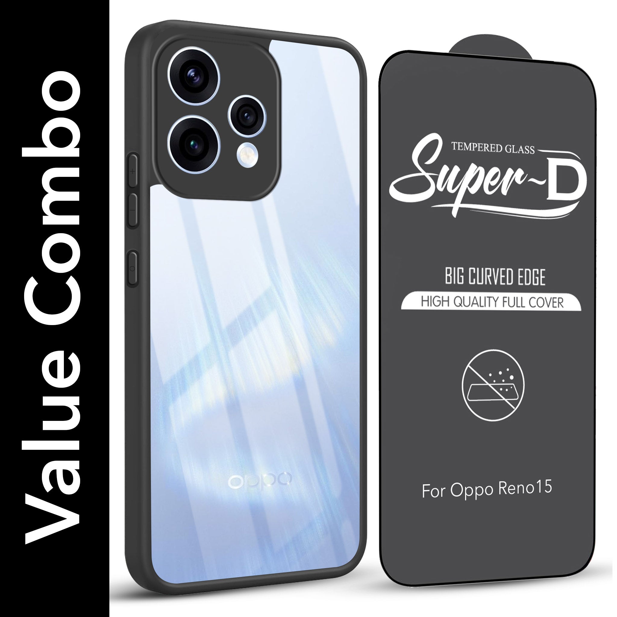 For Oppo Reno15 5G | Oppo Reno 15 5G Combo with Back Cover and 9H Tempered Glass (Lifetime Anti-Yellow | Crystal Clear Shockproof | Oleophobic Coating Screen Glass)