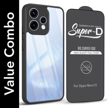 For Oppo Reno15 5G | Oppo Reno 15 5G Combo with Back Cover and 9H Tempered Glass (Lifetime Anti-Yellow | Crystal Clear Shockproof | Oleophobic Coating Screen Glass)