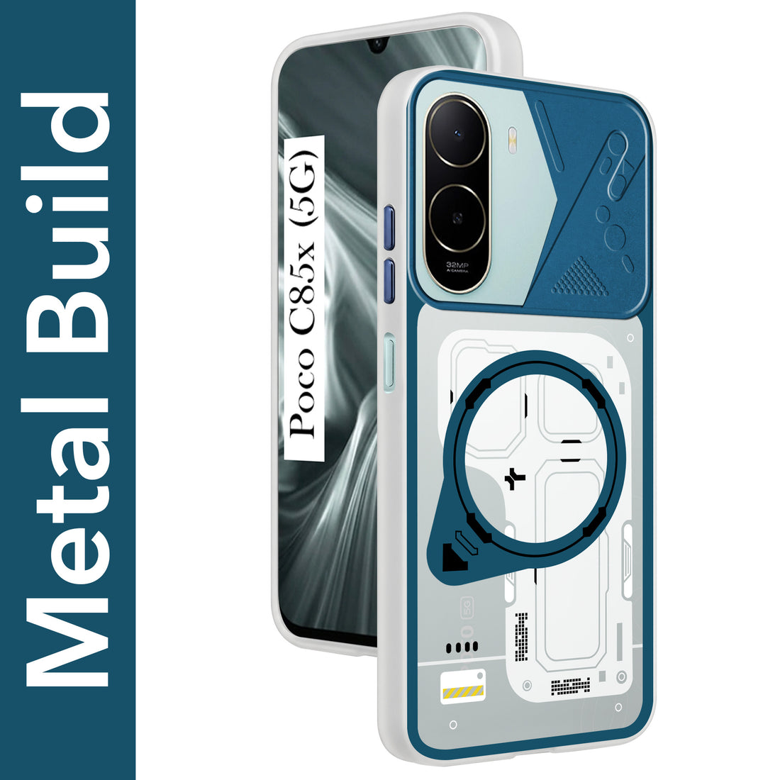 For Poco C85x 5G Metallic Back Cover Case (Metallic Camera Protection & Buttons | Translucent Milky Shade | Hard Polycarbonate)
