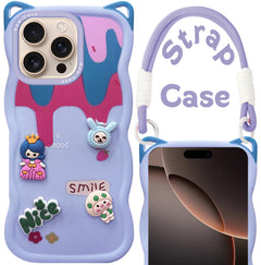 For Apple iPhone 16 Pro Back Case Cover Strap(3D Embossed Figures | Strap Holder | 360* Soft Cushion with Camera Bump)