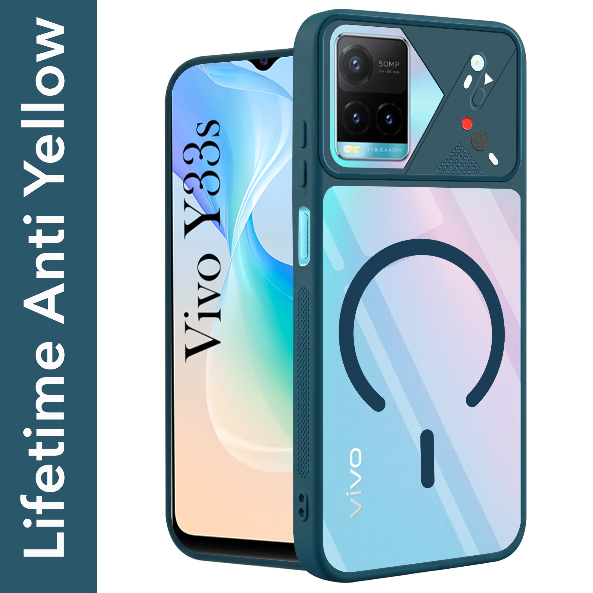 For Vivo Y33s Back Cover Case Lifetime Anti-Yellow Clear (Camera Protection | Side Grip | Wireless MagSafe Compatible)