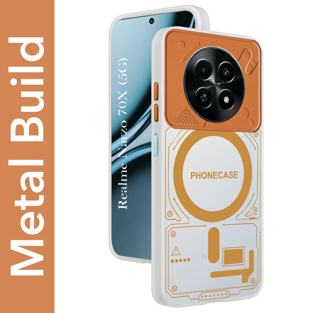 For Realme Narzo 70x 5G Metallic Back Cover Case (Metallic Camera Protection & Buttons | Translucent Milky Shade | Hard Polycarbonate)
