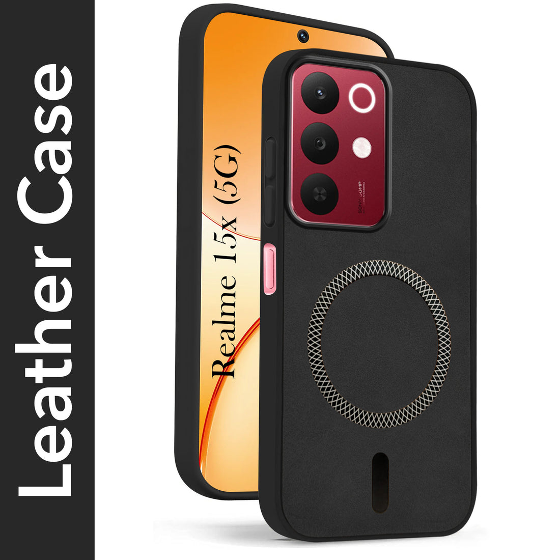 For Realme 15X Back Cover Case Leather Finish (MagSafe Compatible Wireless Charging | Soft Touch | Camera Bump Protection)
