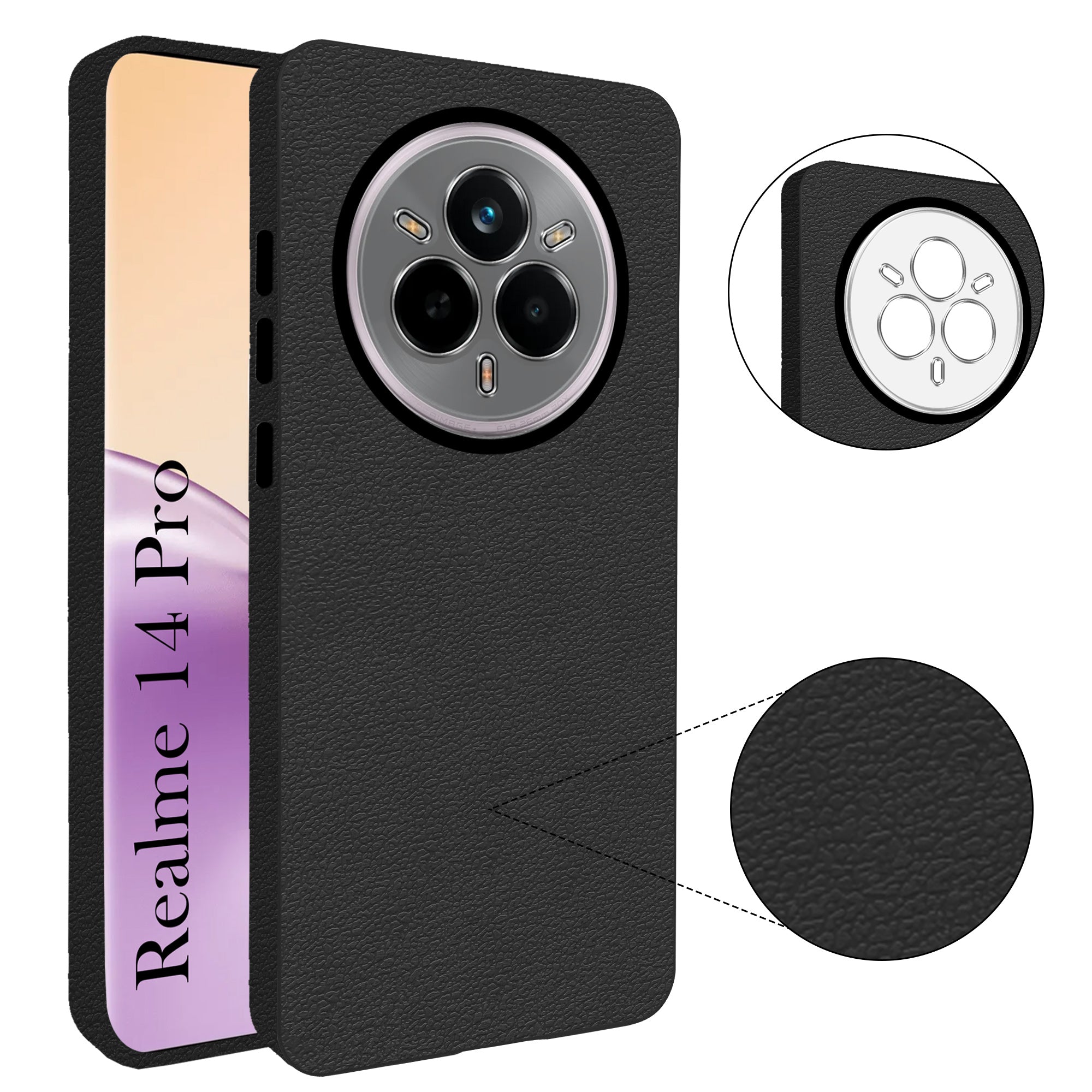 For Realme 14 Pro Back Cover Case (Glass Like Camera Protection | Leather Feel | Minimalist Professional Grip)