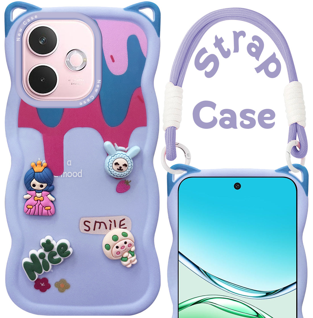 For Oppo A5 Pro Back Case Cover Strap(3D embossed Figures | Strap Holder | 360* Soft Cushion with Camera Bump)