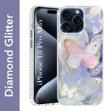 For Apple iPhone 15 Pro Max Back Cover Case (Luxury Floral Glitter Cute Butterfly | Diamond Studded Camera Bump | Girls & Women Design)