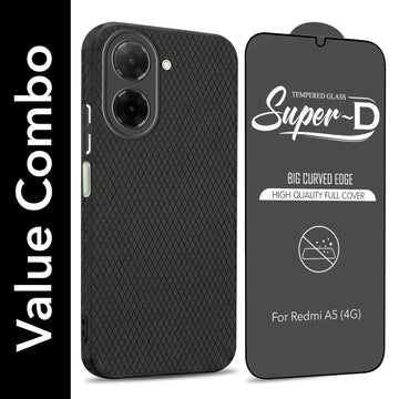 For Redmi A5 4G Combo with Back Cover and 9H Tempered Glass (Liquid Silicone | Camera Protection | Oleophobic Coating Screen Glass) (Copy)