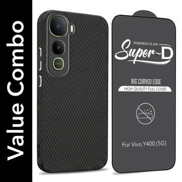 For Vivo Y400 Combo with Back Cover and 9H Tempered Glass (Liquid Silicone | Camera Protection | Oleophobic Coating Screen Glass)