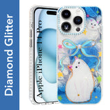 For Apple iPhone 14 Pro Back Cover Case (Luxury Floral Glitter Cute Butterfly | Diamond Studded Camera Bump | Girls & Women Design)