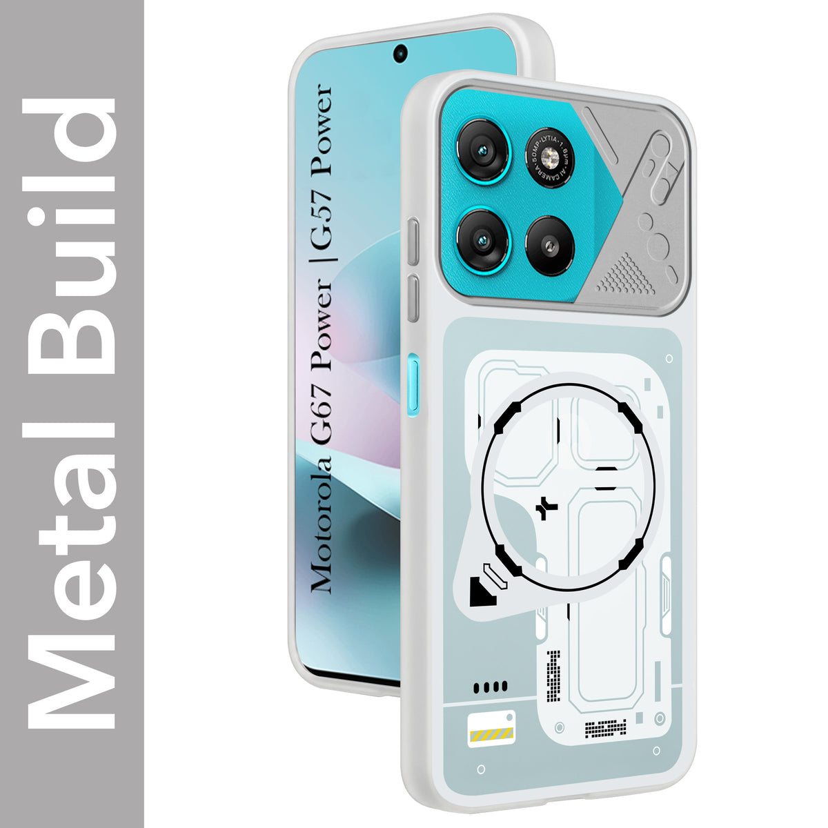 For Motorola Moto G67 Power | G57 Power Metallic Back Cover Case (Metallic Camera Protection & Buttons | Translucent Milky Shade | Hard Polycarbonate)