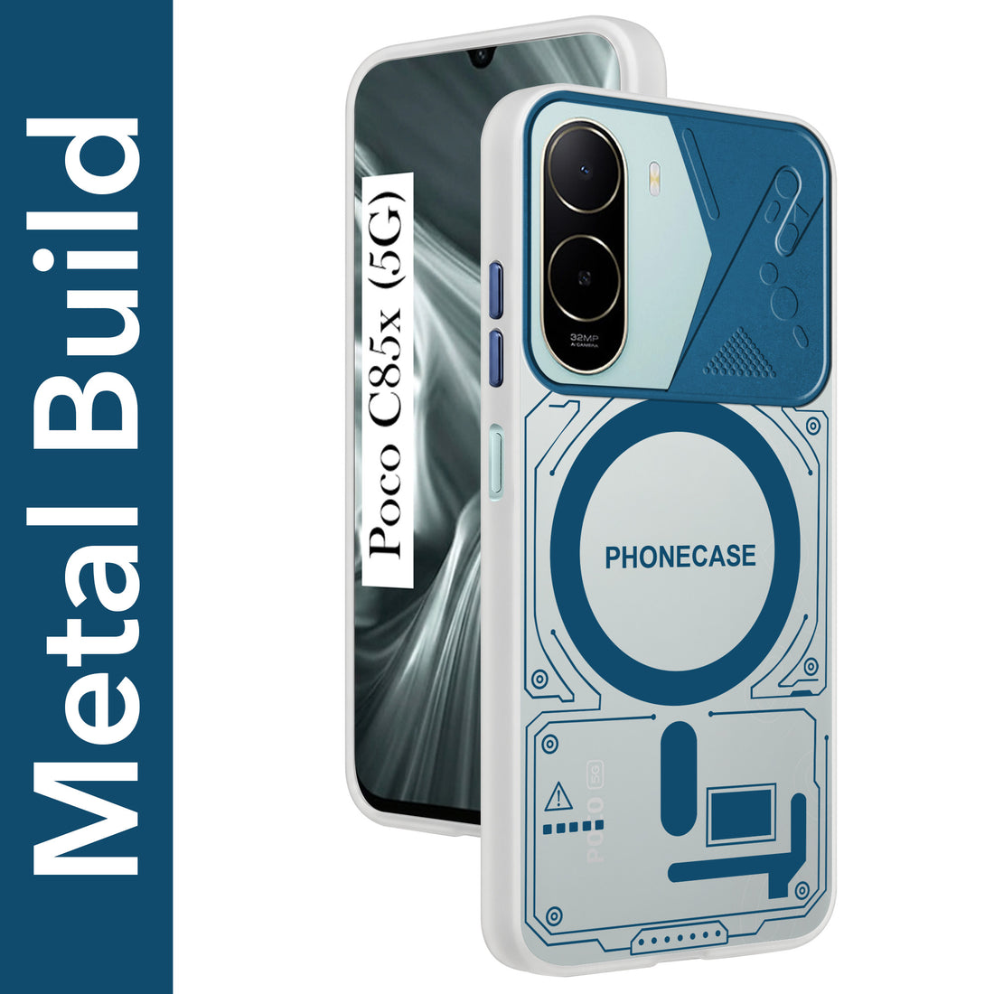 For Poco C85x 5G Metallic Back Cover Case (Metallic Camera Protection & Buttons | Translucent Milky Shade | Hard Polycarbonate)