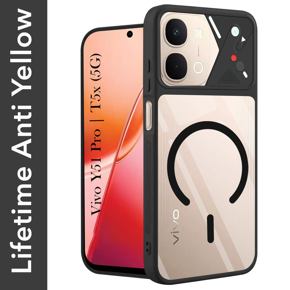For Vivo Y51 Pro 5G | Vivo T5x Back Cover Case Lifetime Anti-Yellow Clear (Camera Protection | Side Grip | Wireless MagSafe Compatible)