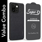 For OnePlus 13S Combo with Back Cover and 9H Tempered Glass (Textured Grip Design | Micro-Fiber Cloth Inside | Oleophobic Coating Screen Glass)
