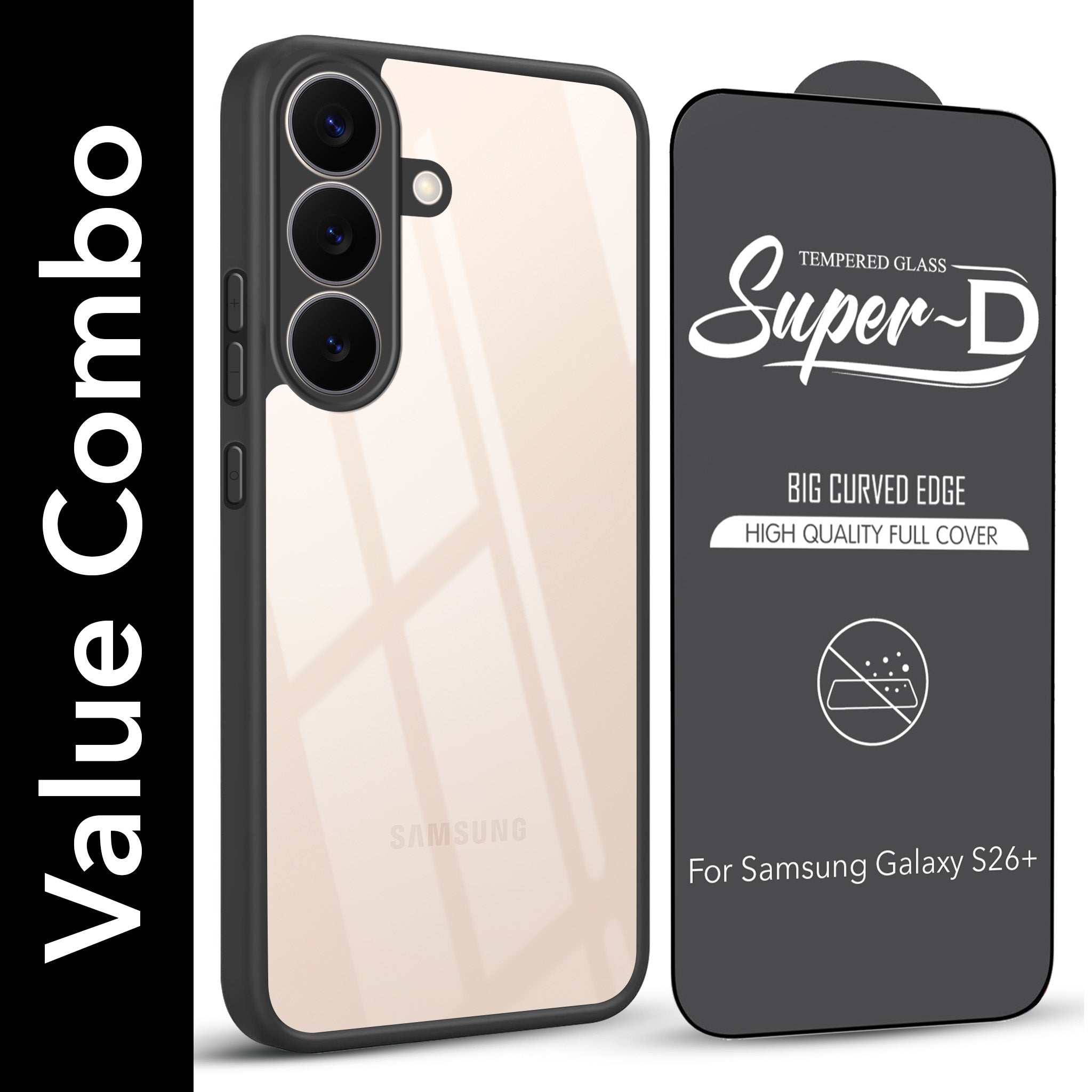 For Samsung Galaxy S26 Plus Combo with Back Cover and 9H Tempered Glass (Lifetime Anti-Yellow | Crystal Clear Shockproof | Oleophobic Coating Screen Glass)