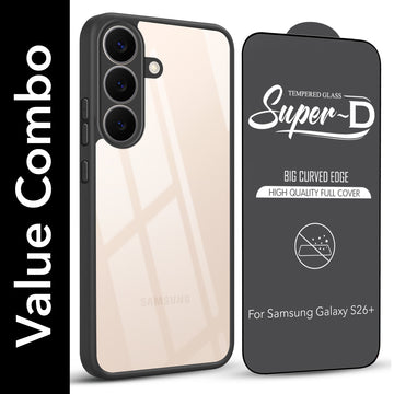 For Samsung Galaxy S26 Plus Combo with Back Cover and 9H Tempered Glass (Lifetime Anti-Yellow | Crystal Clear Shockproof | Oleophobic Coating Screen Glass)