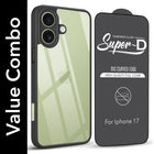 For Apple iPhone 17 Combo with Back Cover and 9H Tempered Glass (Lifetime Anti-Yellow | Crystal Clear Shockproof | Oleophobic Coating Screen Glass)