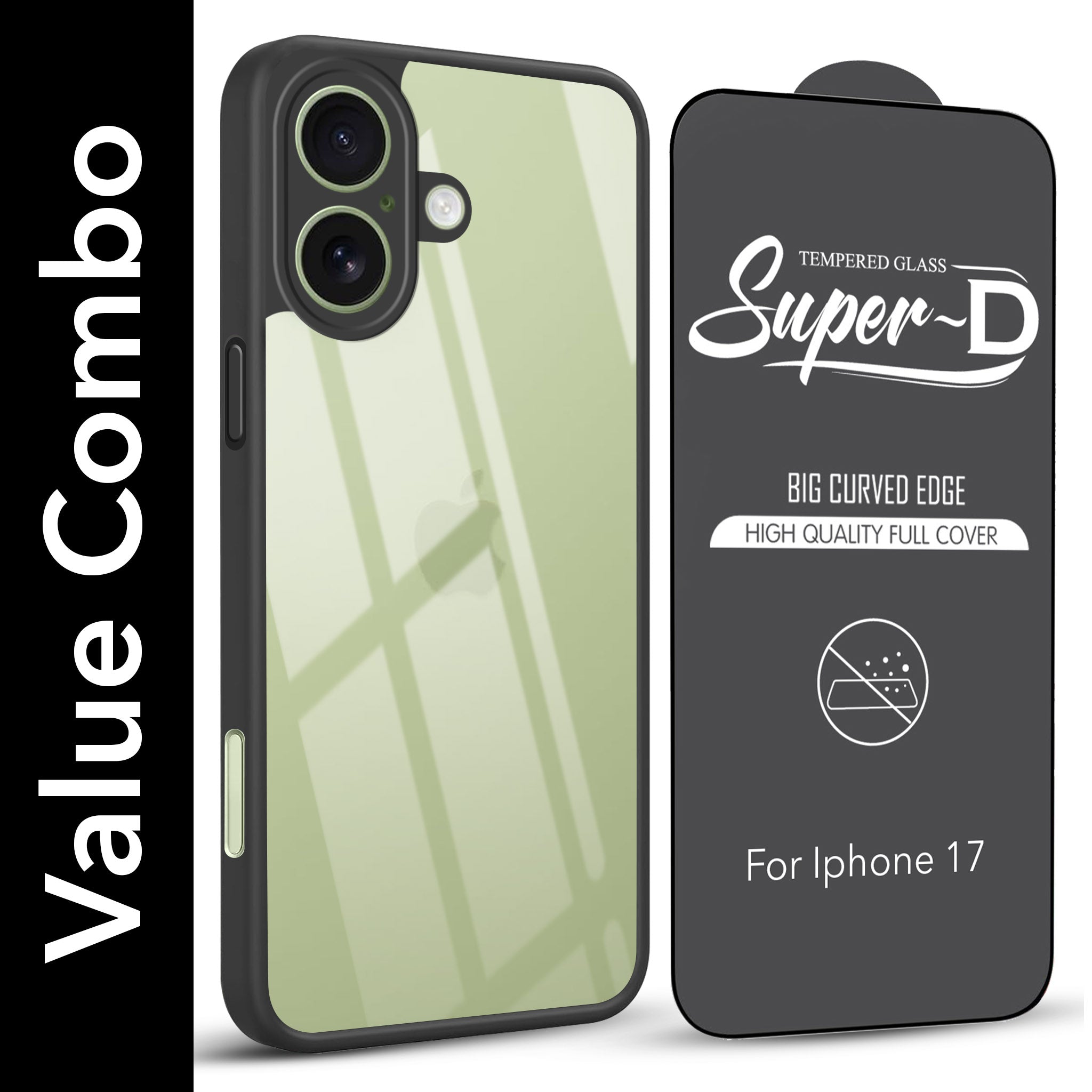 For Apple iPhone 17 Combo with Back Cover and 9H Tempered Glass (Lifetime Anti-Yellow | Crystal Clear Shockproof | Oleophobic Coating Screen Glass)