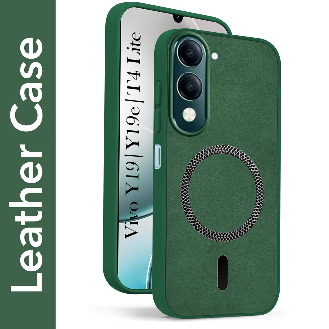 For Vivo Y19 | Vivo Y19e | Vivo T4 Lite Back Cover Case Leather Finish (MagSafe Compatible Wireless Charging | Soft Touch | Camera Bump Protection)