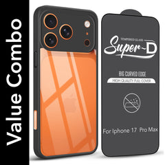 For Apple iPhone 17 Pro Max Combo with Back Cover and 9H Tempered Glass (Lifetime Anti-Yellow | Crystal Clear Shockproof | Oleophobic Coating Screen Glass)