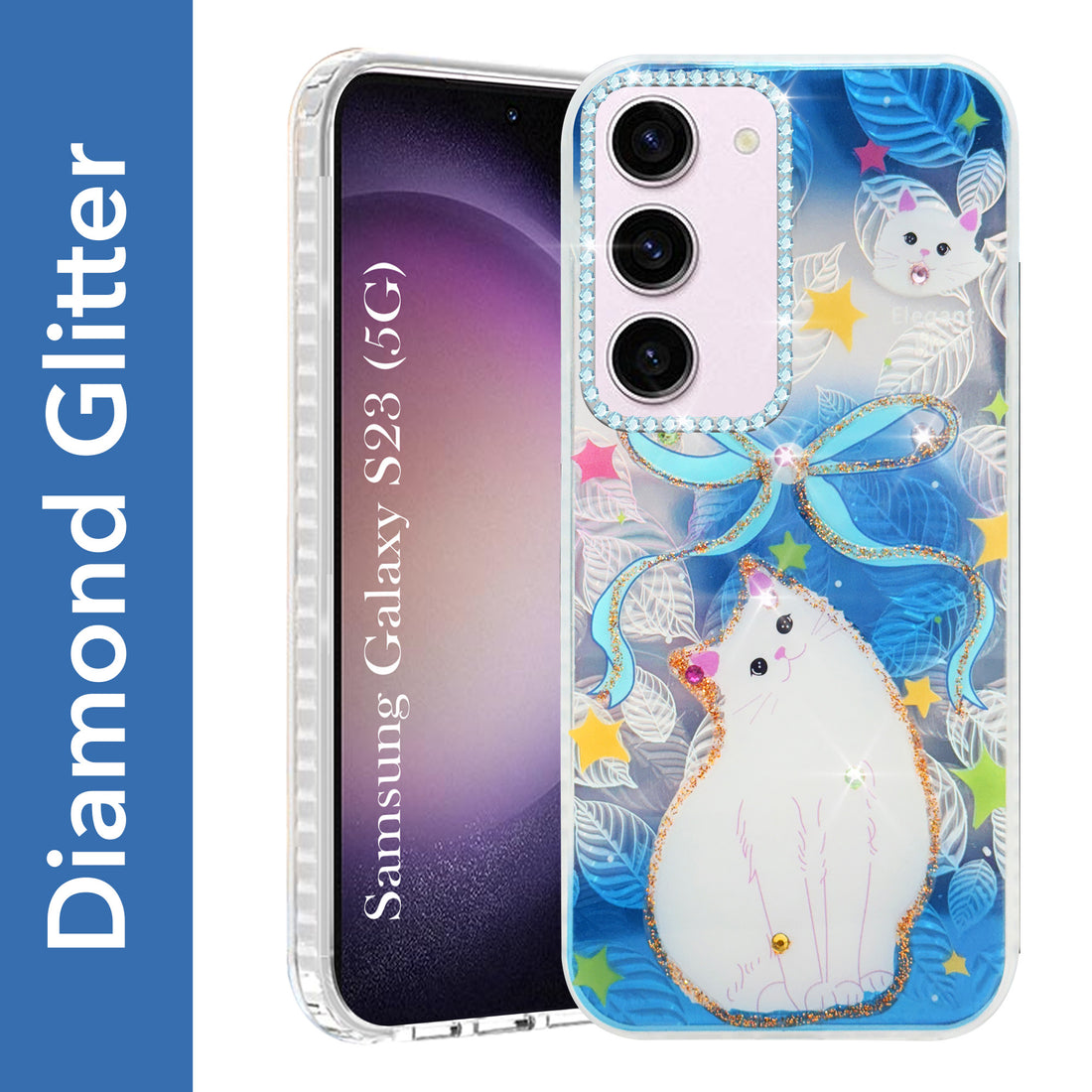 For Samsung Galaxy S23 5G Back Cover Case (Luxury Floral Glitter Cute Butterfly | Diamond Studded Camera Bump | Girls & Women Design)