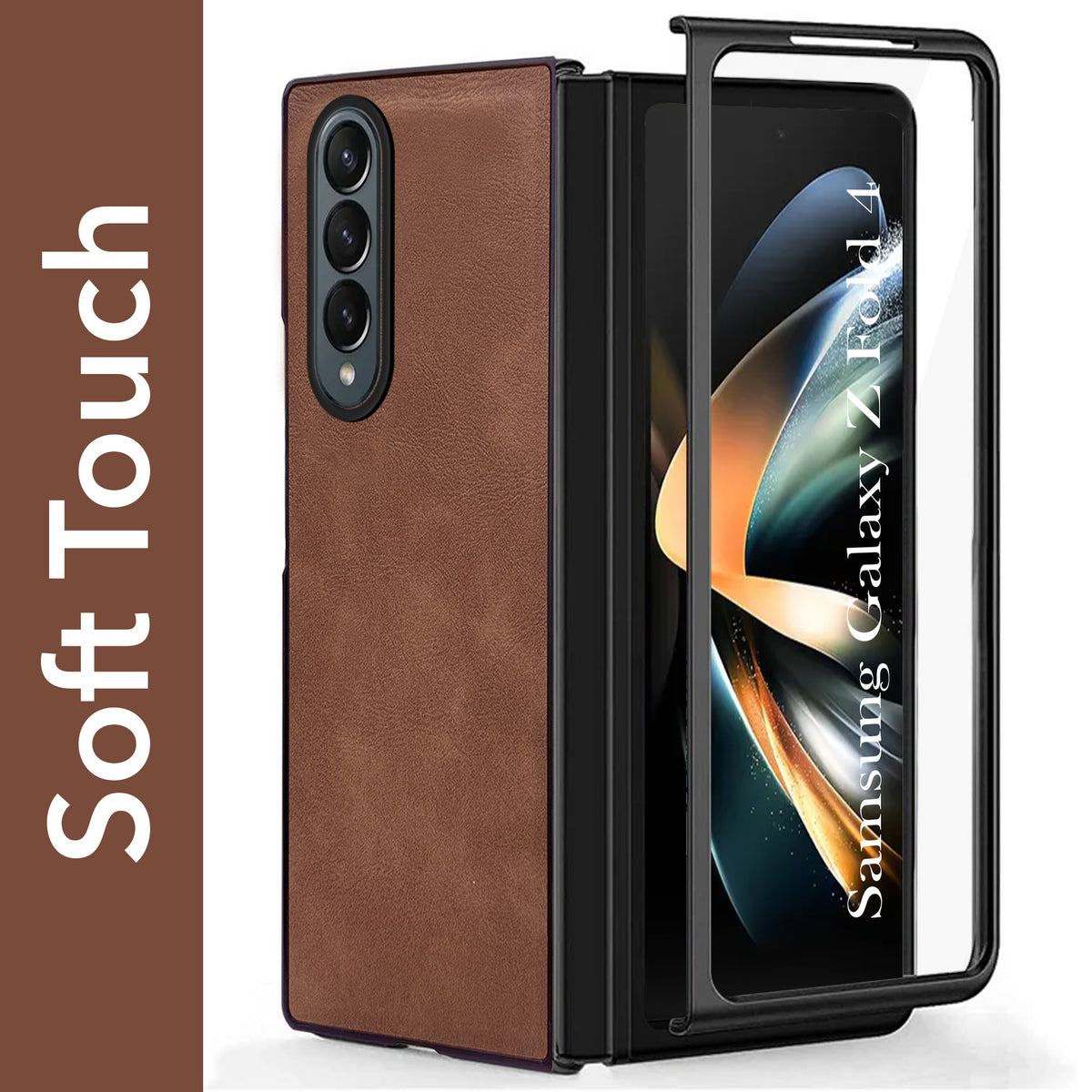 For Samsung Galaxy Z Fold 4 5G Back Case Cover Premium Genuine Leather (Integrated Front Screen Protector | Inside Microfiber Cloth)