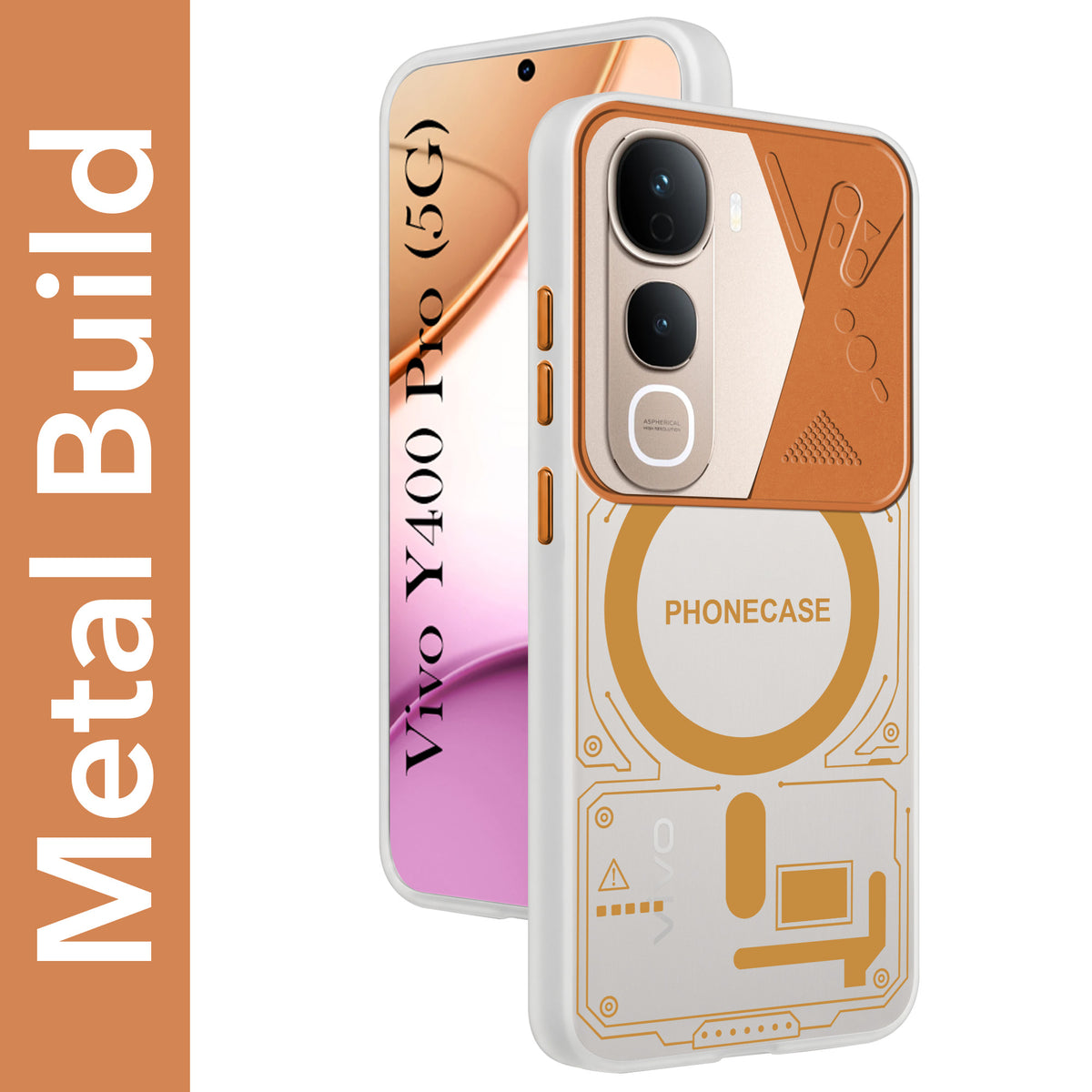 For Vivo Y400 Pro Metallic Back Cover Case (Metallic Camera Protection & Buttons | Translucent Milky Shade | Hard Polycarbonate)