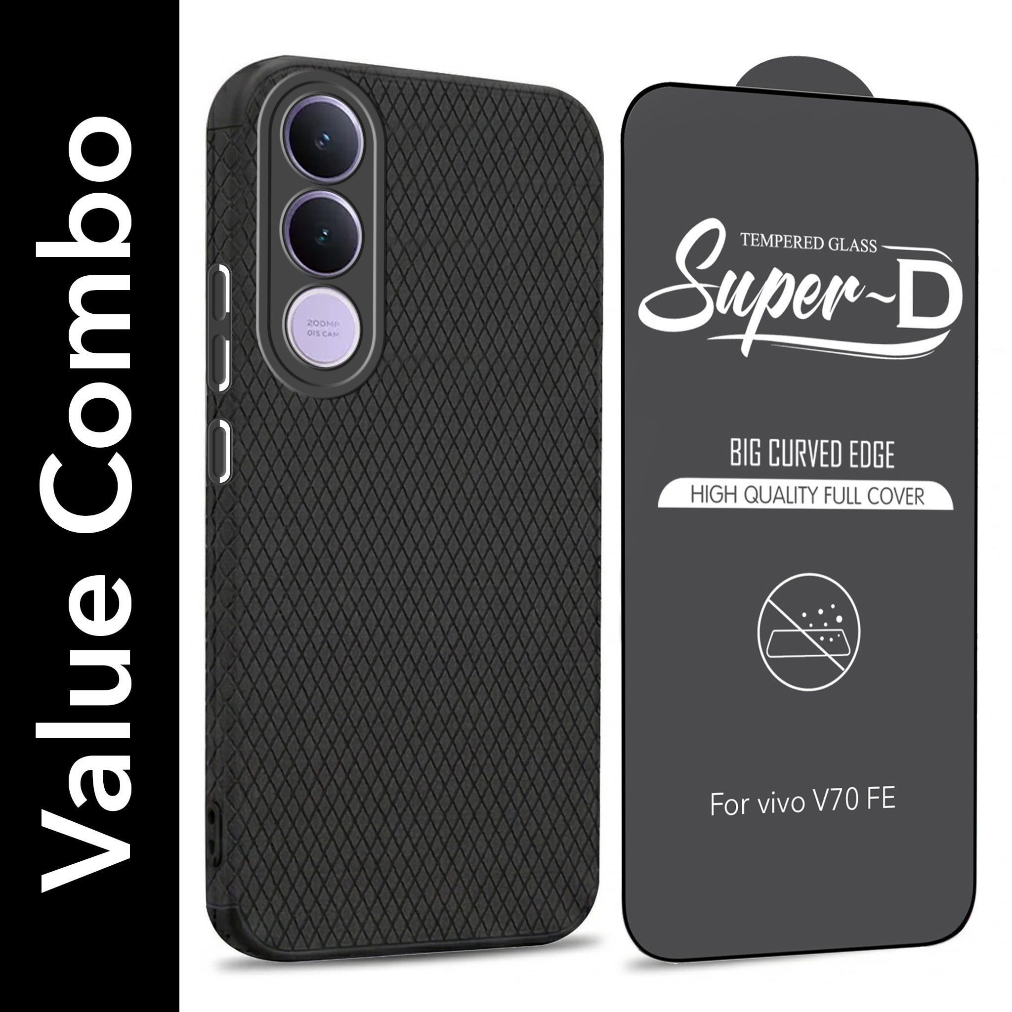 For Vivo V70 FE 5G Combo with Back Cover and 9H Tempered Glass (Liquid Silicone | Camera Protection | Oleophobic Coating Screen Glass)