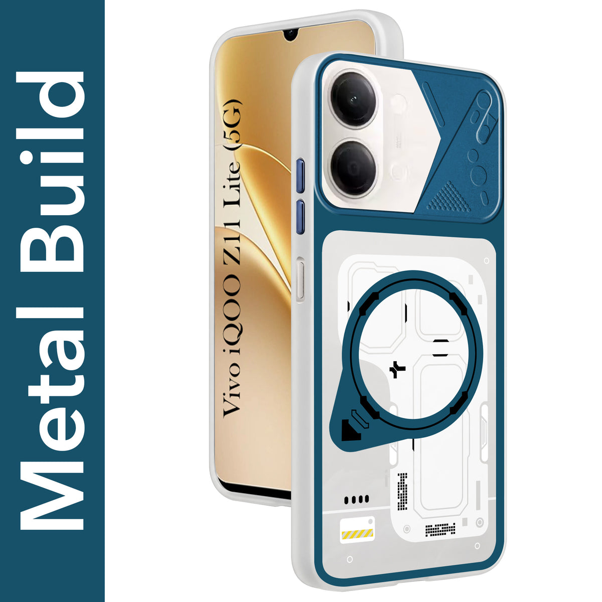 For Vivo iQOO Z11 Lite Metallic Back Cover Case (Metallic Camera Protection & Buttons | Translucent Milky Shade | Hard Polycarbonate)