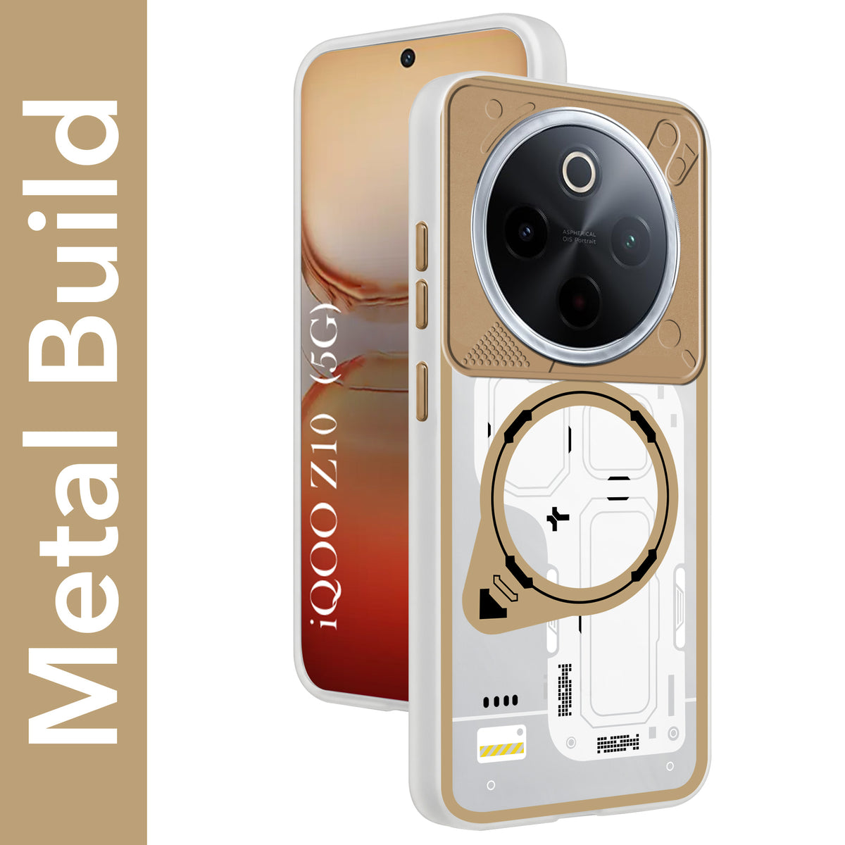 For Vivo iQOO Z10 Metallic Back Cover Case (Metallic Camera Protection & Buttons | Translucent Milky Shade | Hard Polycarbonate)