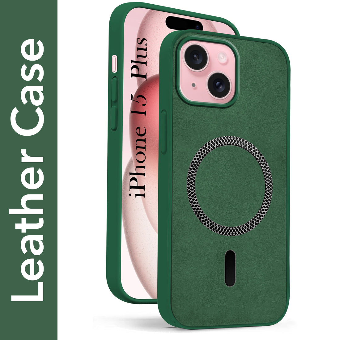 For Apple iPhone 15 Plus Back Cover Case (Sleek Leather Finish | MagSafe Compatible Wireless Charging | Camera Bump Protection)