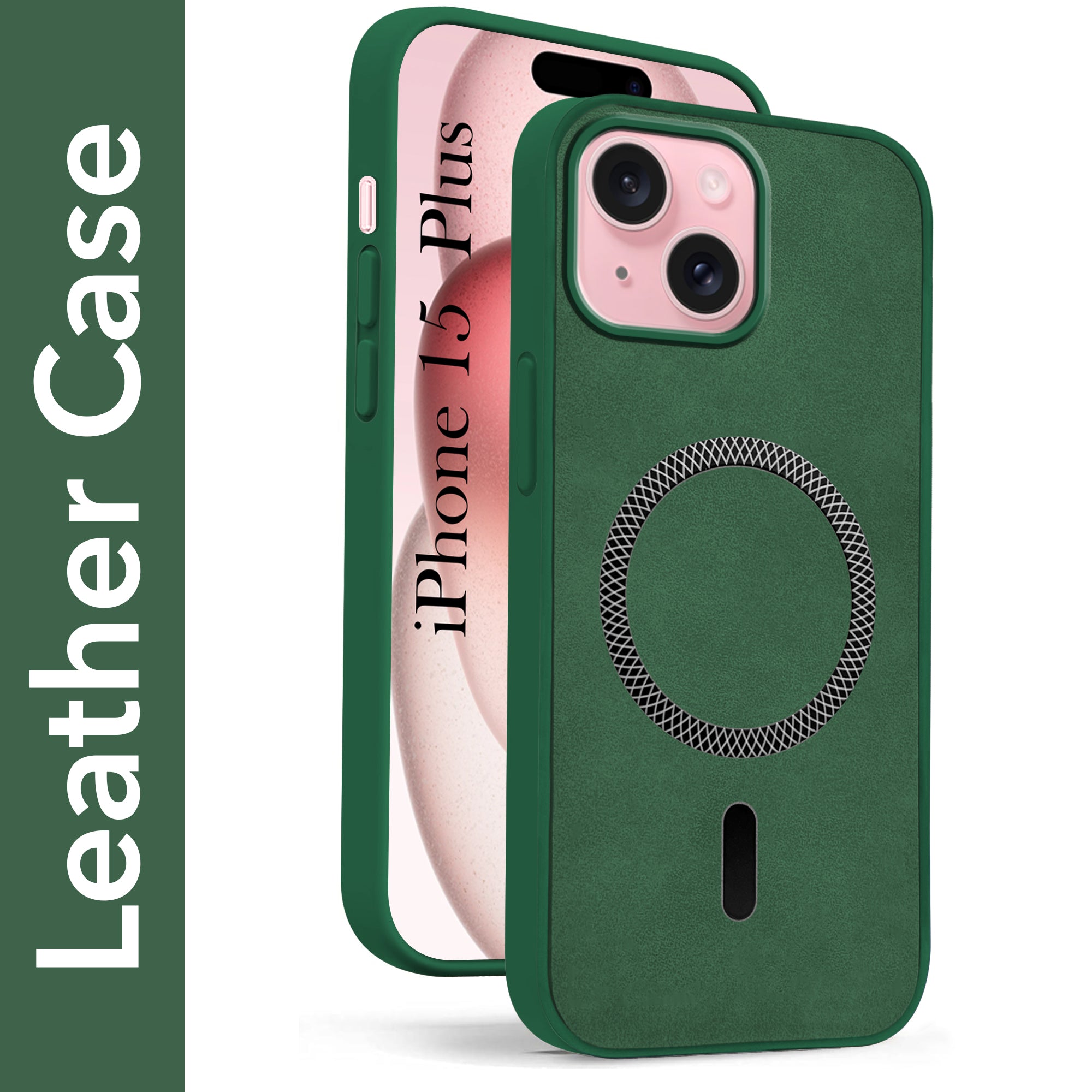 For Apple iPhone 15 Plus Back Cover Case (Sleek Leather Finish | MagSafe Compatible Wireless Charging | Camera Bump Protection)