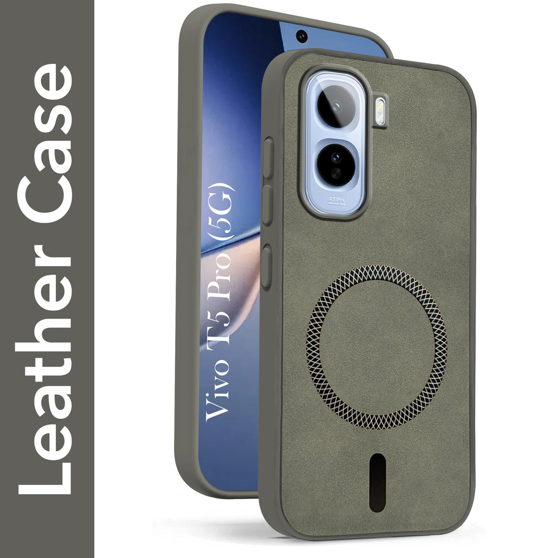 For Vivo T5 Pro 5G Back Cover Case Leather Finish (MagSafe Compatible Wireless Charging | Soft Touch | Camera Bump Protection)