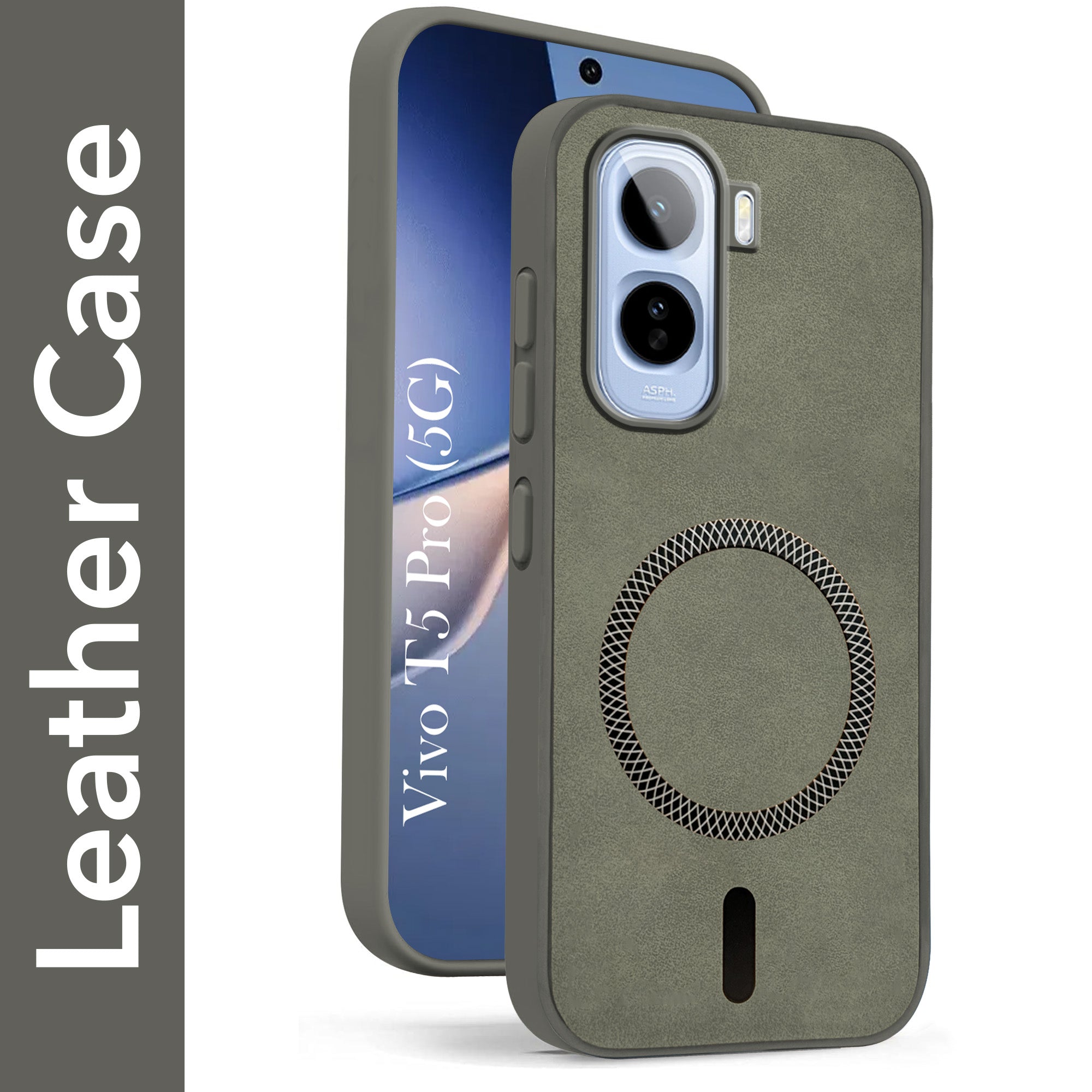 For Vivo T5 Pro 5G Back Cover Case Leather Finish (MagSafe Compatible Wireless Charging | Soft Touch | Camera Bump Protection)