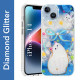 For Apple iPhone 14 Back Cover Case (Luxury Floral Glitter Cute Butterfly | Diamond Studded Camera Bump | Girls & Women Design)