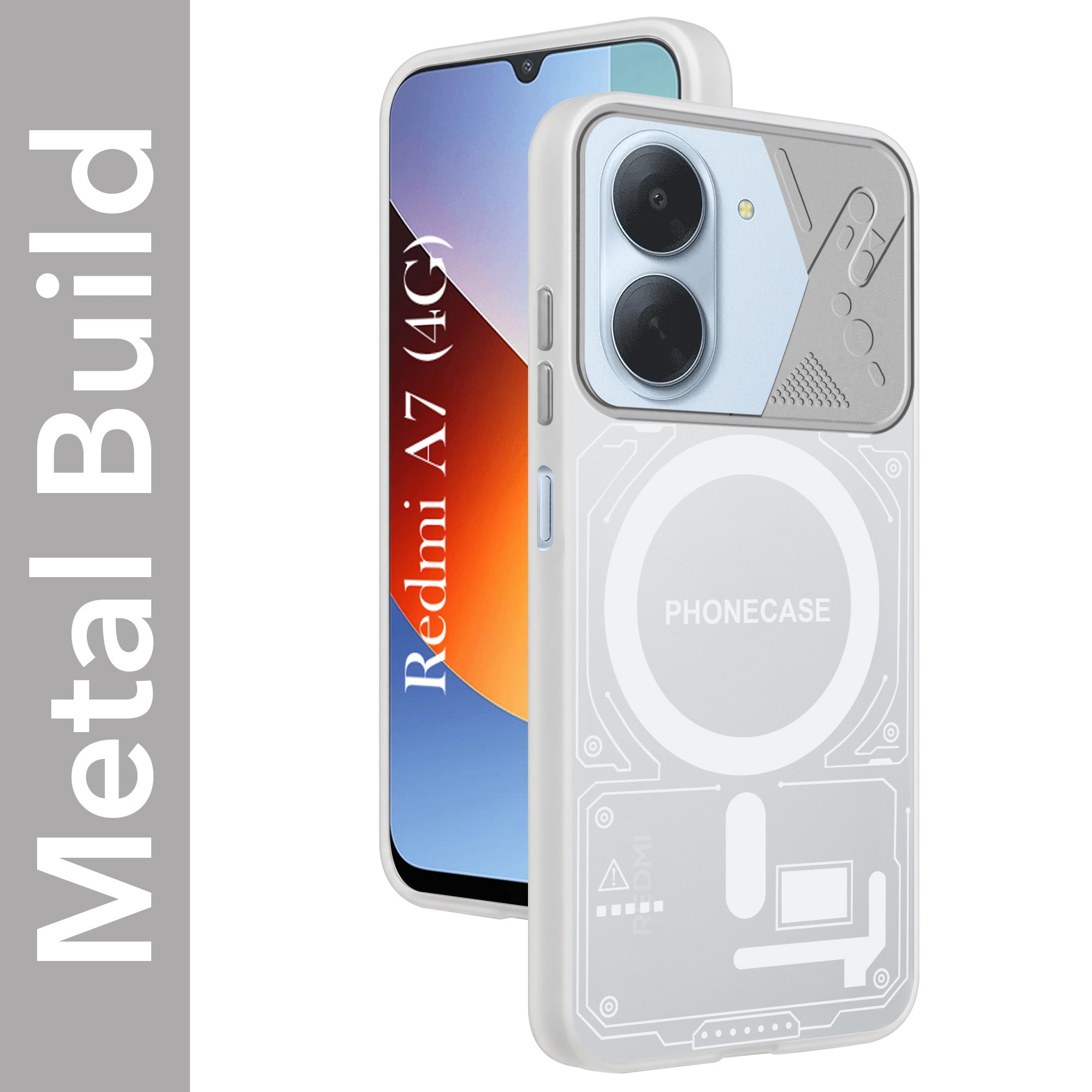 For Redmi A7 4G Metallic Back Cover Case (Metallic Camera Protection & Buttons | Translucent Milky Shade | Hard Polycarbonate)