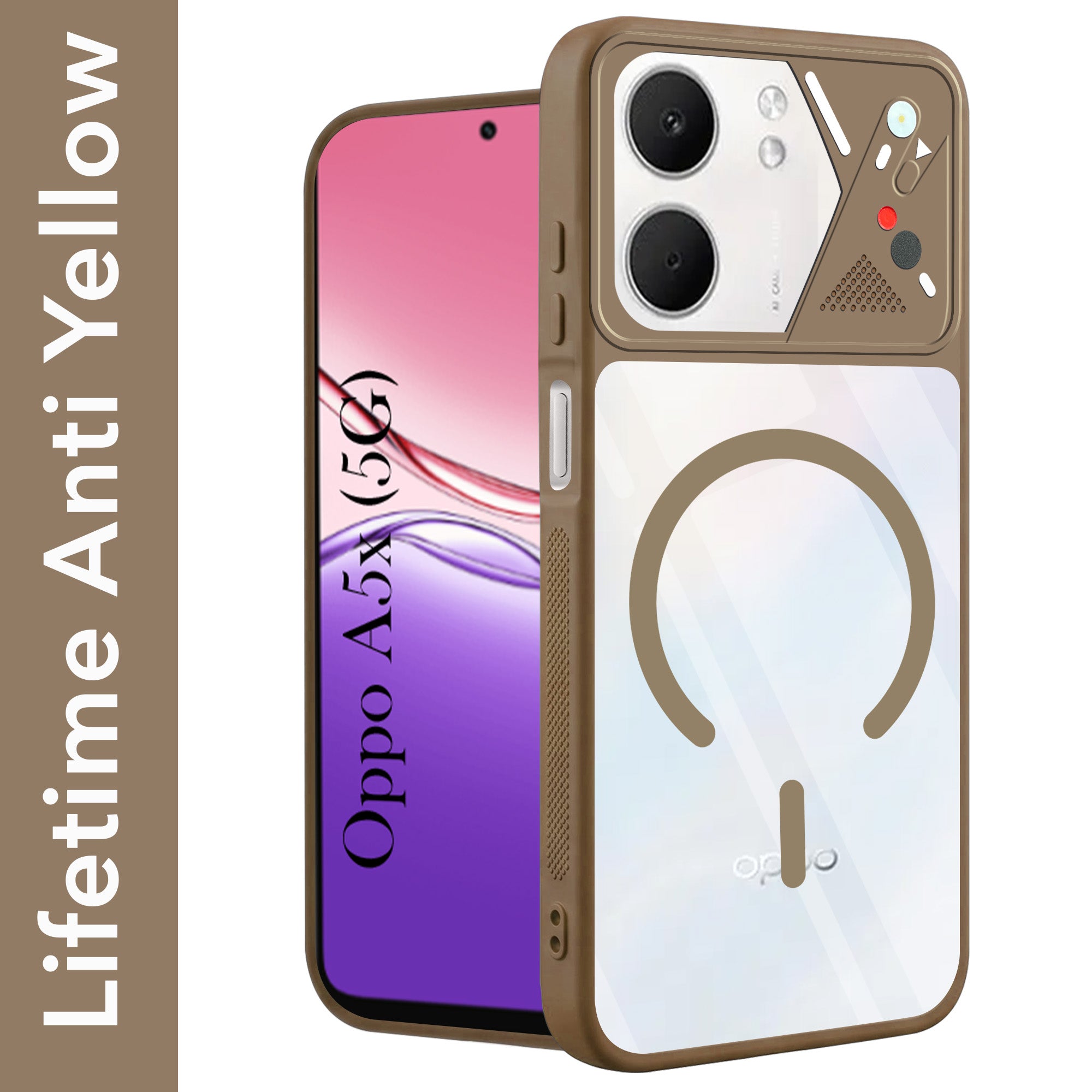 For Oppo K14x 5G Back Cover Case Lifetime Anti-Yellow Clear (Camera Protection | Side Grip | Wireless MagSafe Compatible)