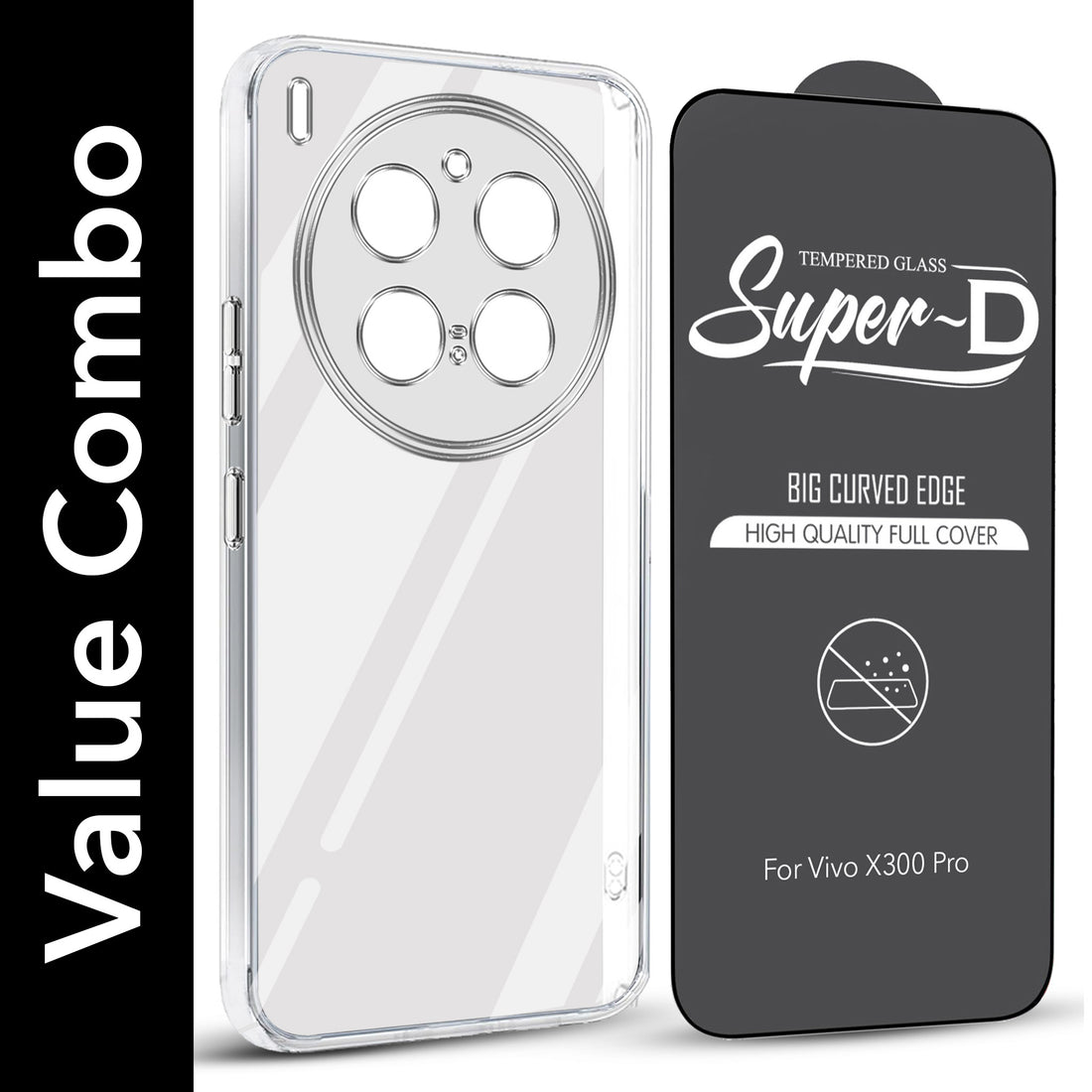 For Vivo X300 Pro Combo with Back Cover and 9H Tempered Glass (Lifetime Anti-Yellow | Sleek Hard Crystal | Oleophobic Coating Screen Glass)