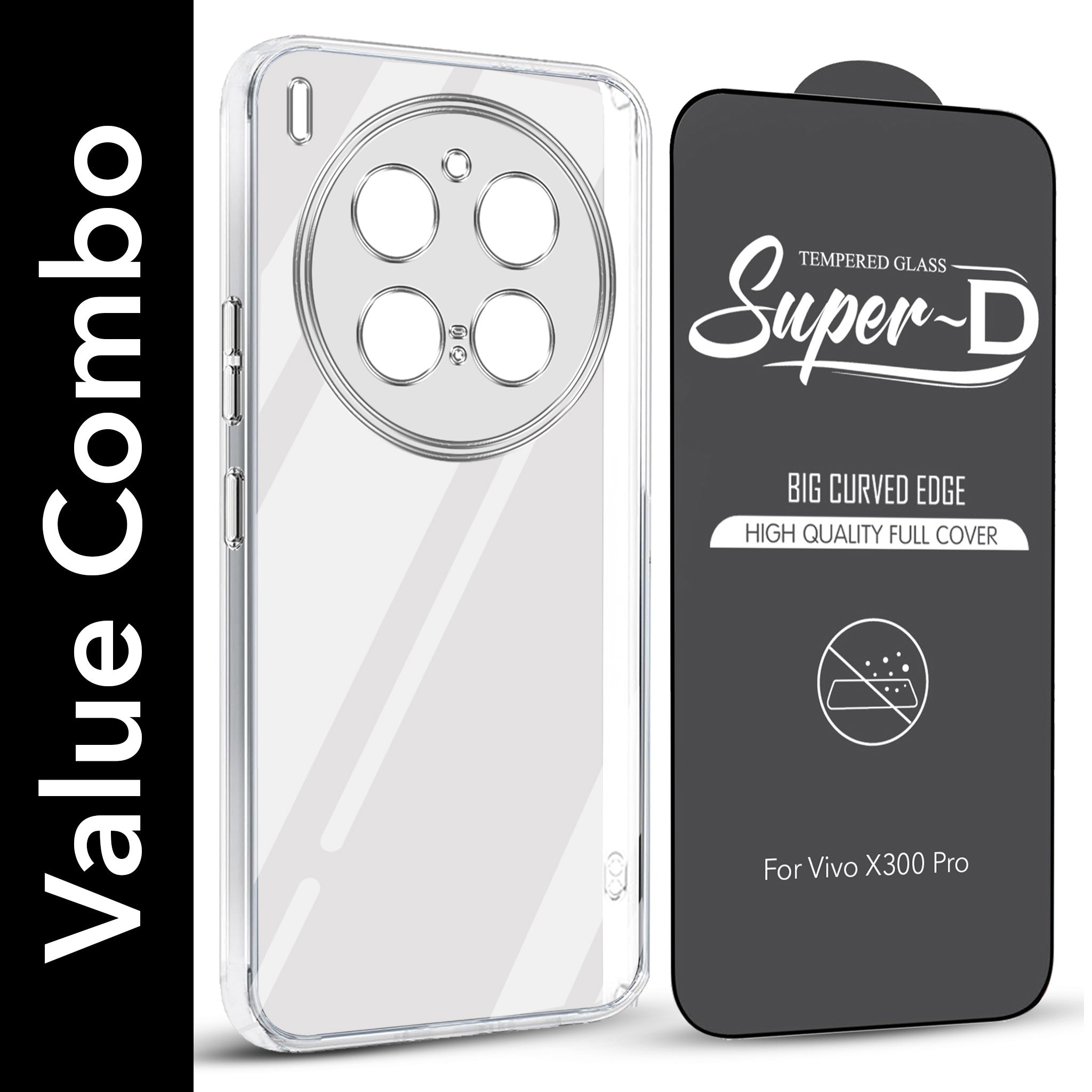 For Vivo X300 Pro Combo with Back Cover and 9H Tempered Glass (Lifetime Anti-Yellow | Sleek Hard Crystal | Oleophobic Coating Screen Glass)