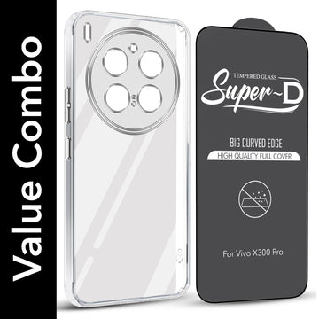 For Vivo X300 Pro Combo with Back Cover and 9H Tempered Glass (Lifetime Anti-Yellow | Sleek Hard Crystal | Oleophobic Coating Screen Glass)