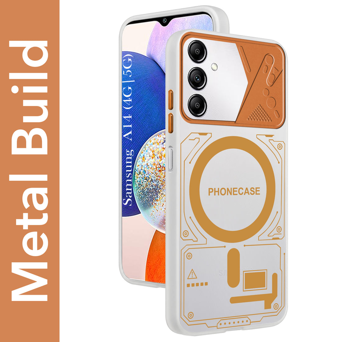 For Samsung Galaxy A14 4G | 5G Metallic Back Cover Case (Metallic Camera Protection & Buttons | Translucent Milky Shade | Hard Polycarbonate)