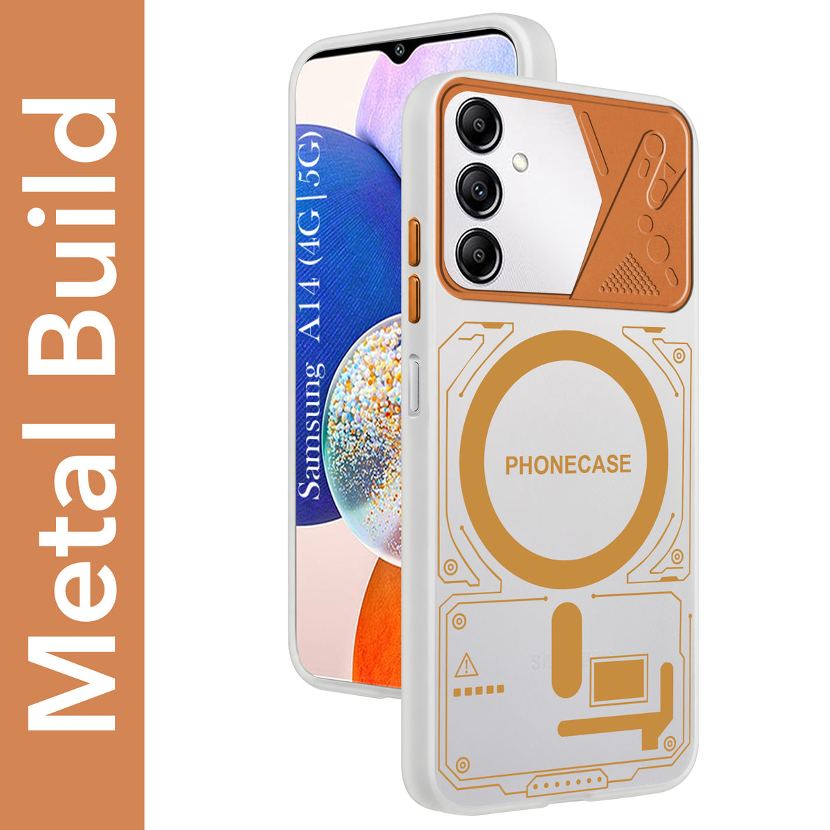 For Samsung Galaxy A14 4G | 5G Metallic Back Cover Case (Metallic Camera Protection & Buttons | Translucent Milky Shade | Hard Polycarbonate)