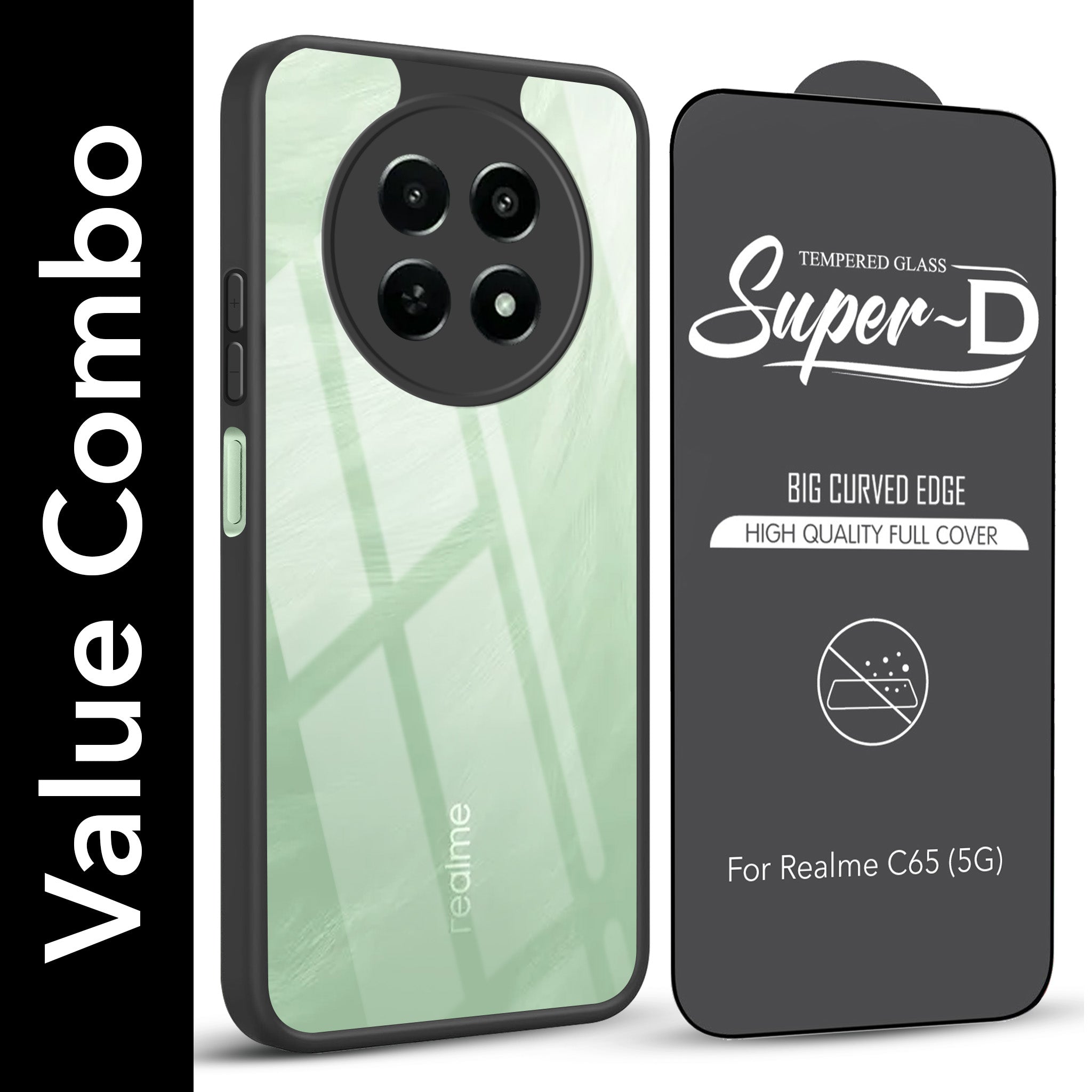 For Realme C65 5G Combo with Back Cover and 9H Tempered Glass (Lifetime Anti-Yellow | Crystal Clear Shockproof | Oleophobic Coating Screen Glass)