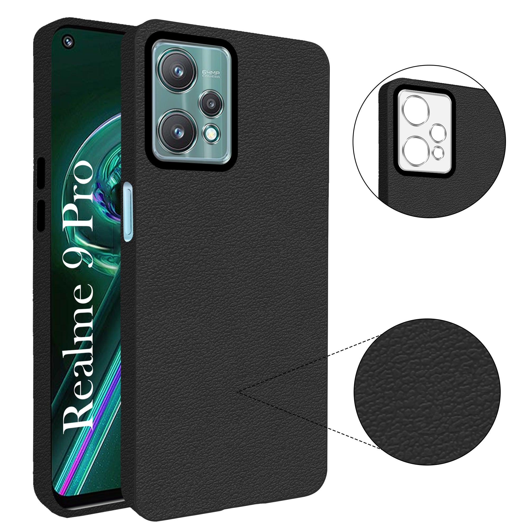 For Realme 9 Pro Back Cover Case (Glass Like Camera Protection | Leather Feel | Minimalist Professional Grip)